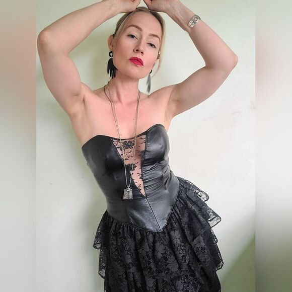 The Black Swan Iconic 1980s Leather + Lace Dress XS - Picture 15 of 16